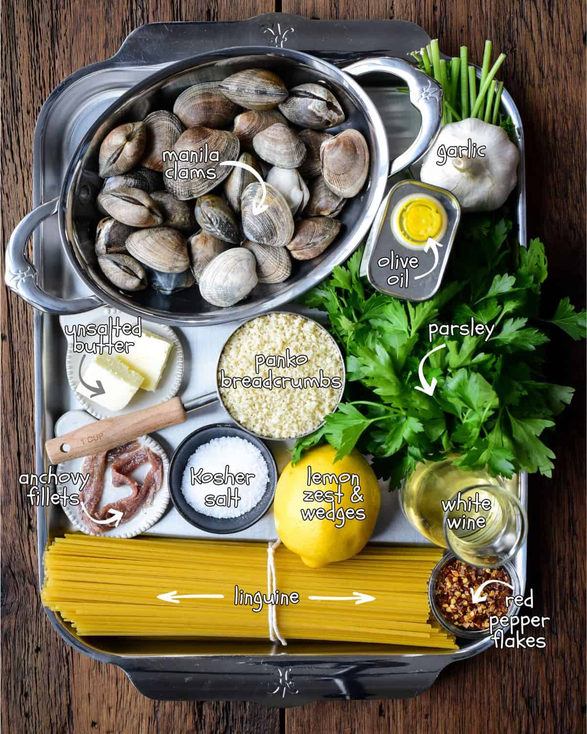 Ingredients for a Linguine alle Vongole with lemons. recipe.