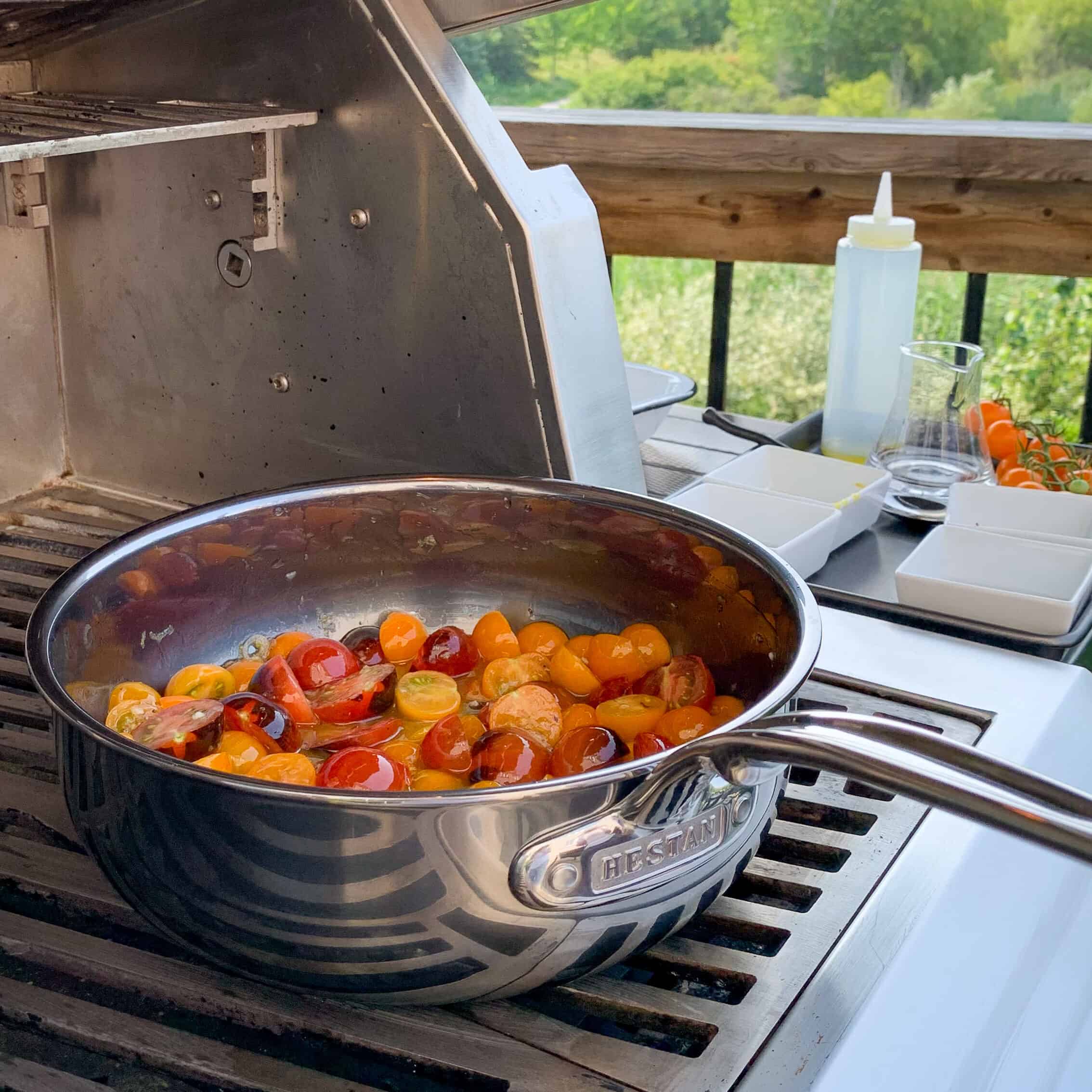 A big pot of cherry tomatoes sauce for spaghetti