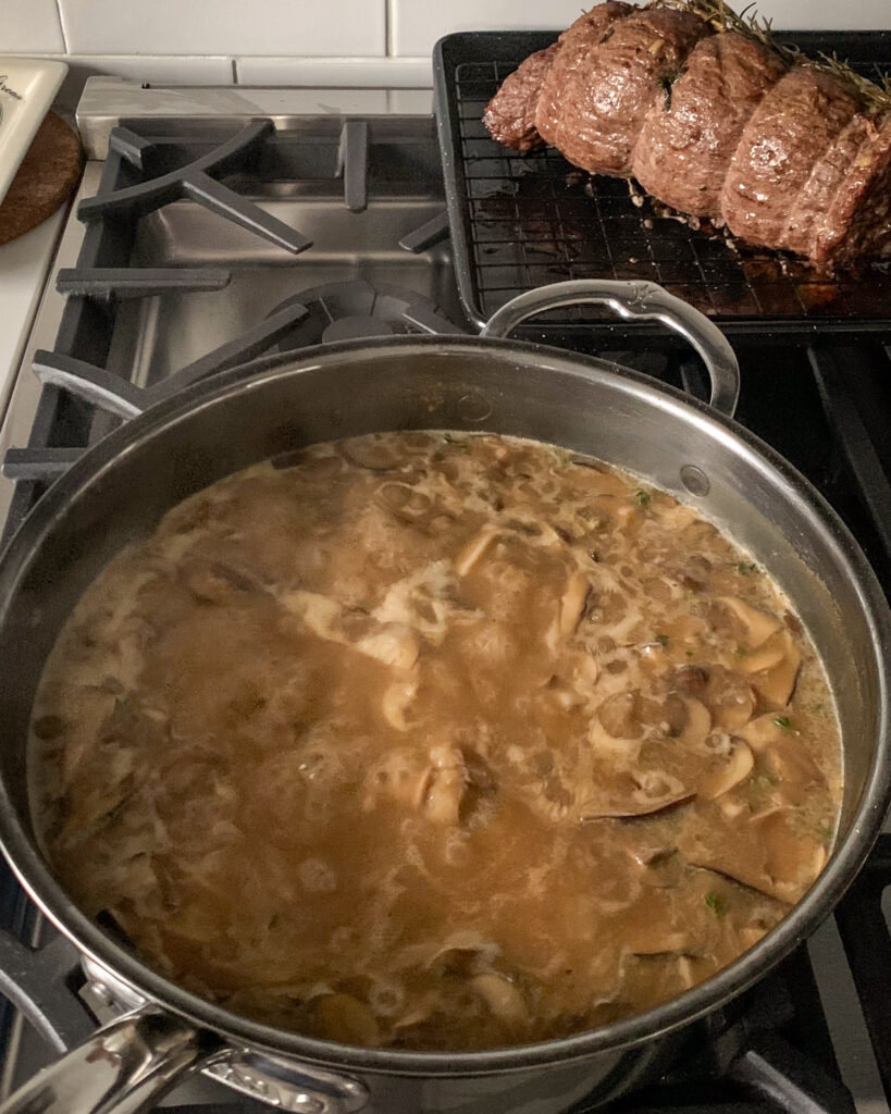 Bring the mushroom gravy to a boil.