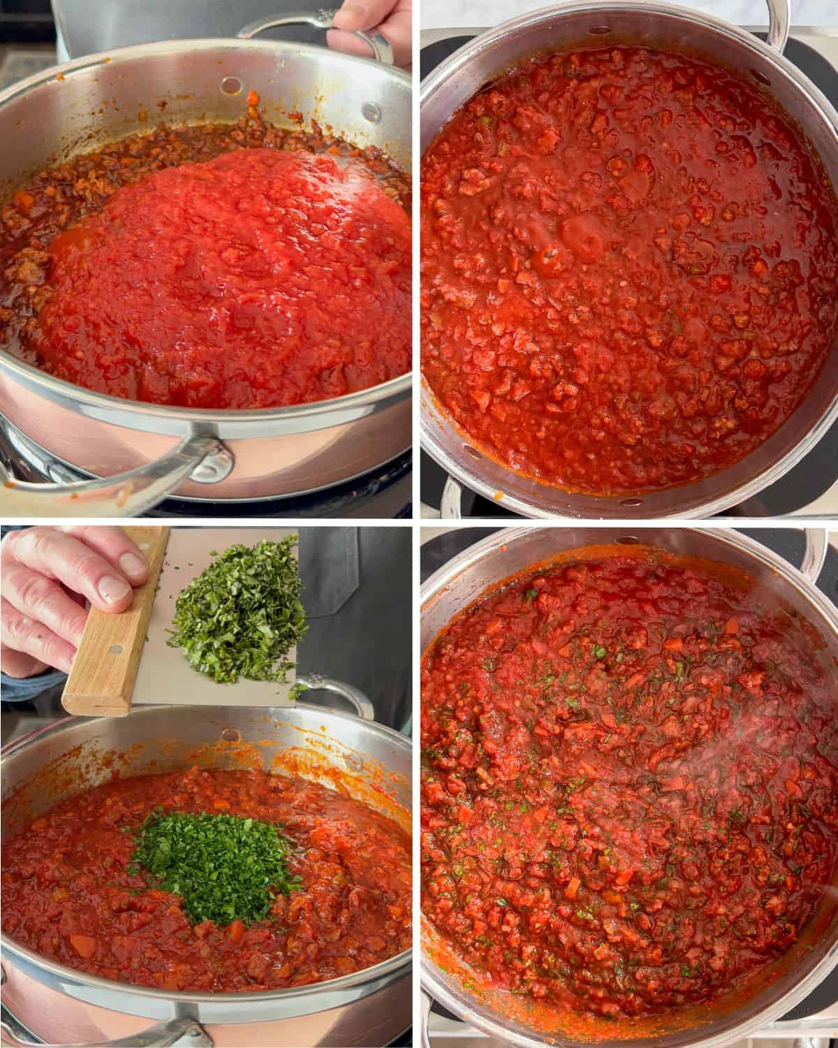 Simmer the Italian sausage pasta sauce.