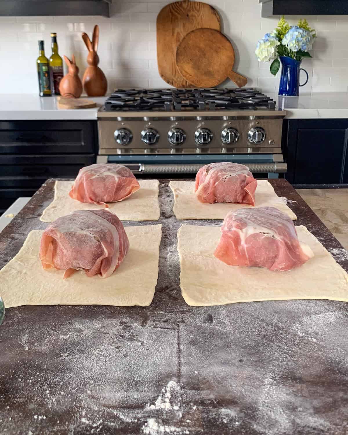 Wrap the prosciutto over the beef.