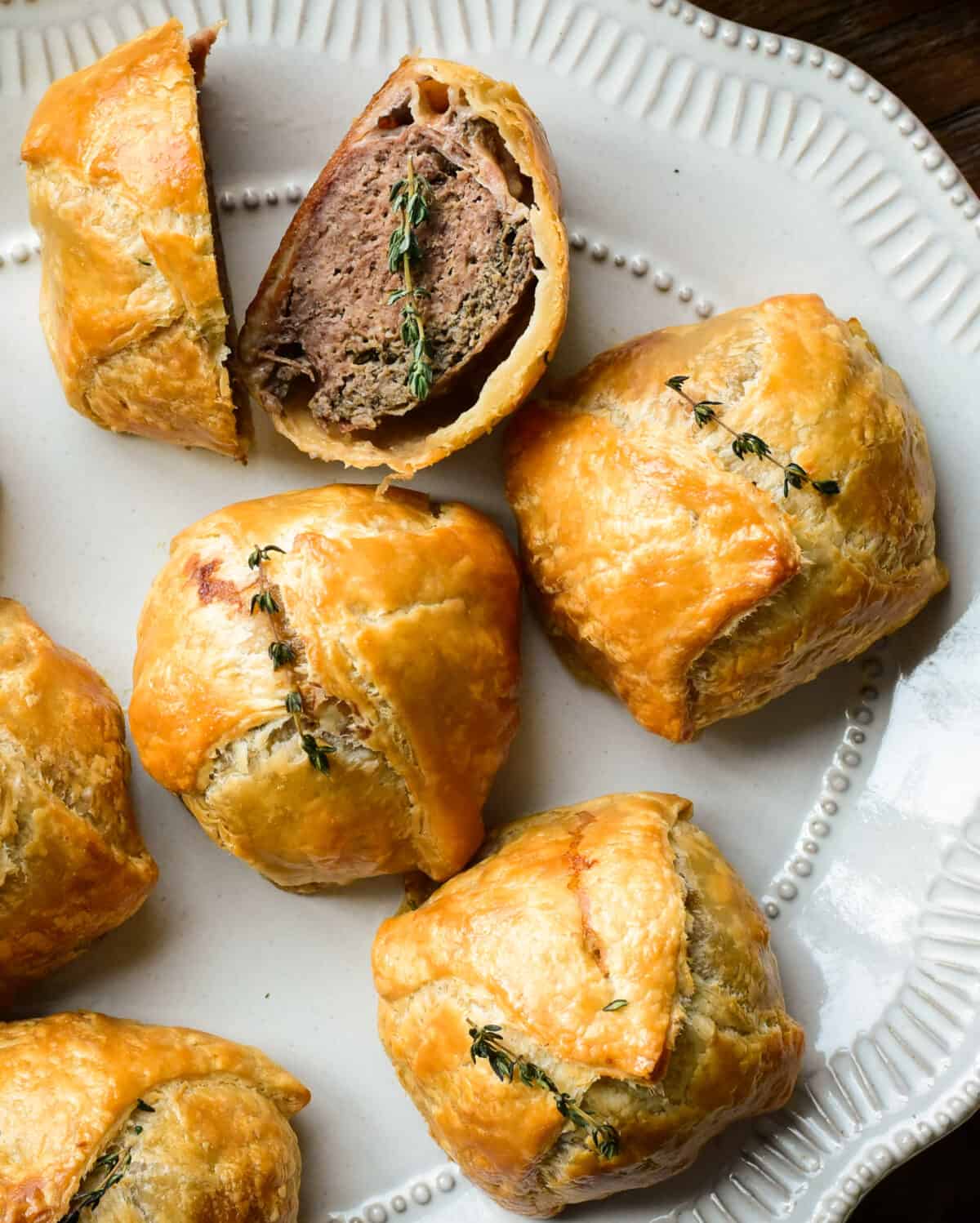 Individual Ground Beef Wellingtons - sliced open