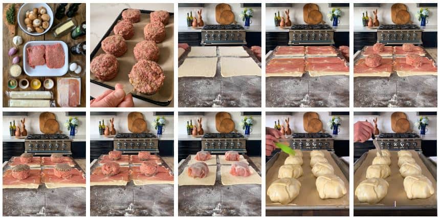 How to wrap individual beef wellingtons, step by step.