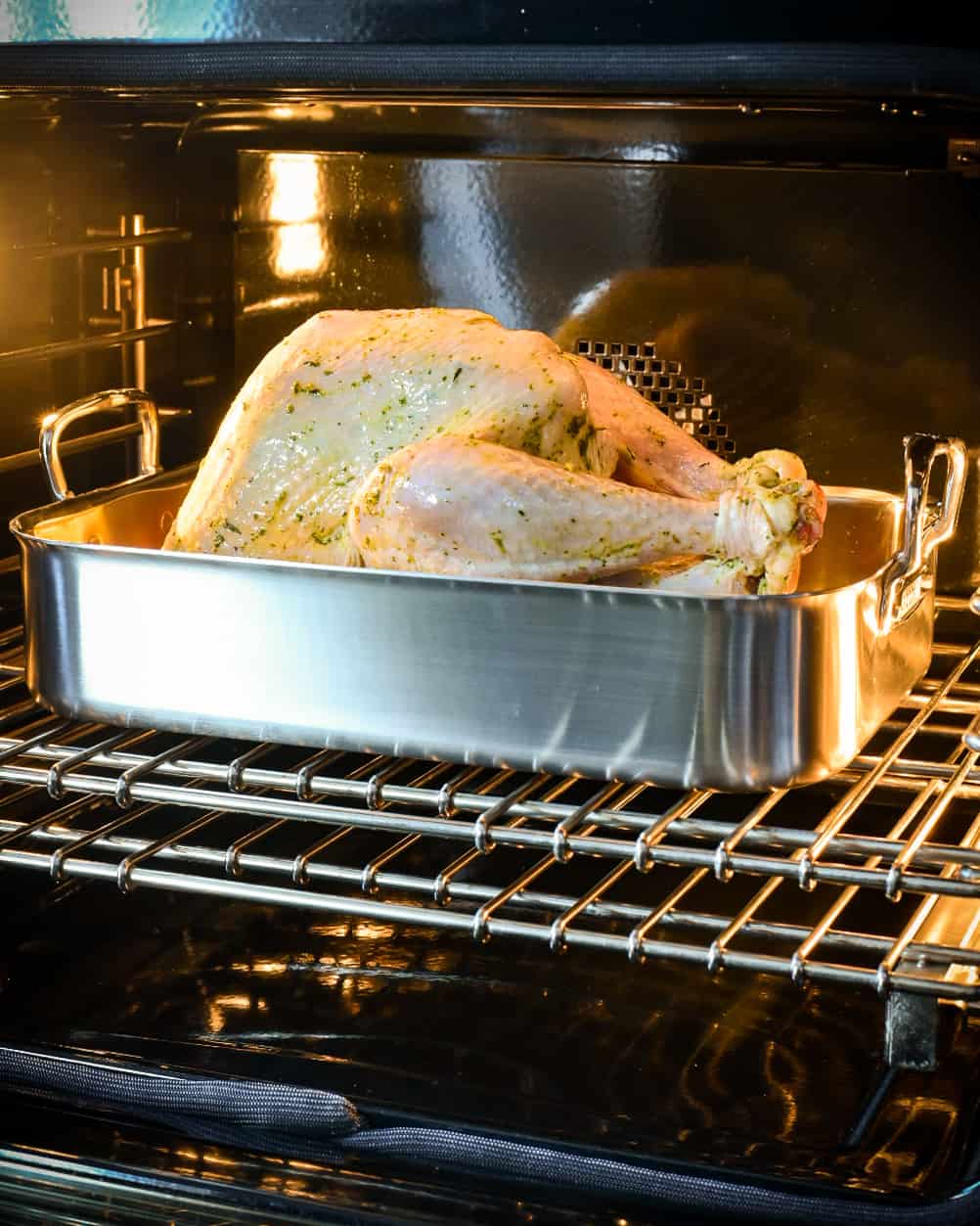 Roasted Turkey in a roaster, in the oven.