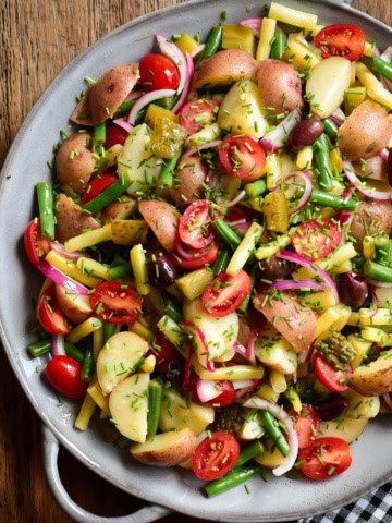 A potato, bean and tomato salad.