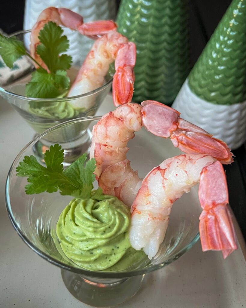 Sous-vide Colossal Shrimp Cocktail (with a Spicy Avocado Crema)