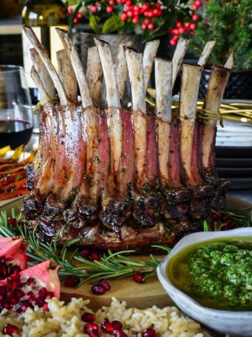 Roasted Crown Rack of Lamb with Mint Salsa Verde