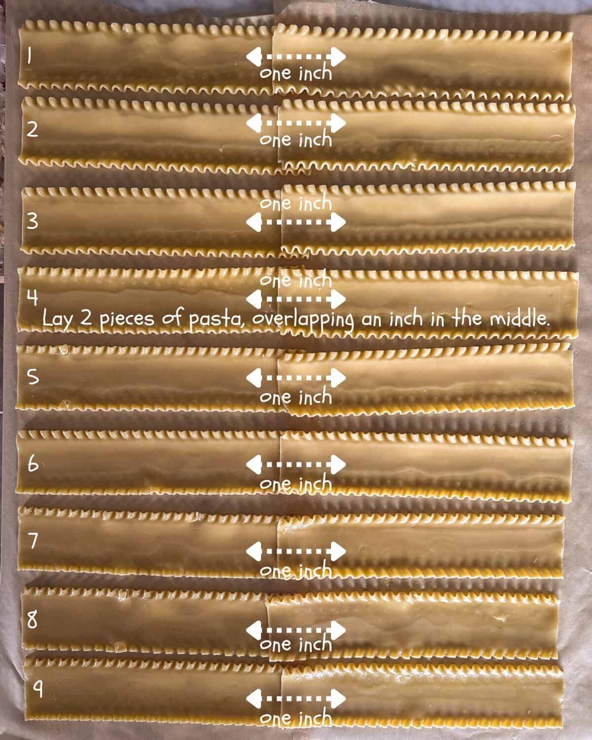 Lay the lasagna sheet with an overlap in the middle.