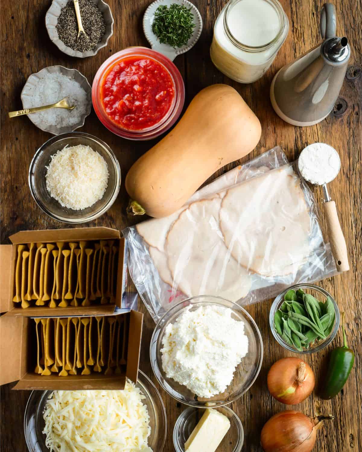 Ingredients for Butternut Squash Lasagna Roll Ups