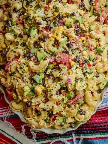 A large platter of a Mexican Macaroni Salad.