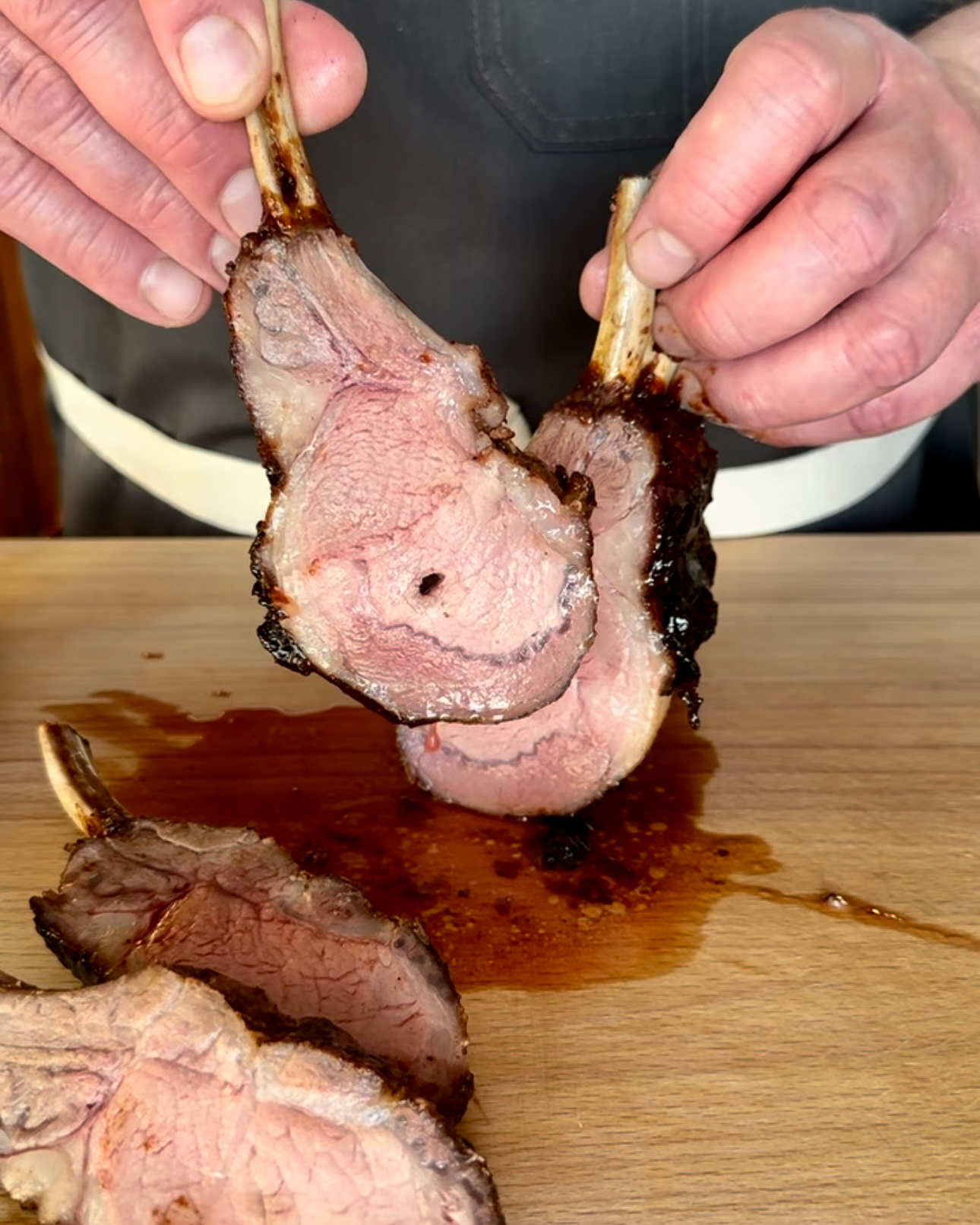Slice between the bones with a sharp knife.
