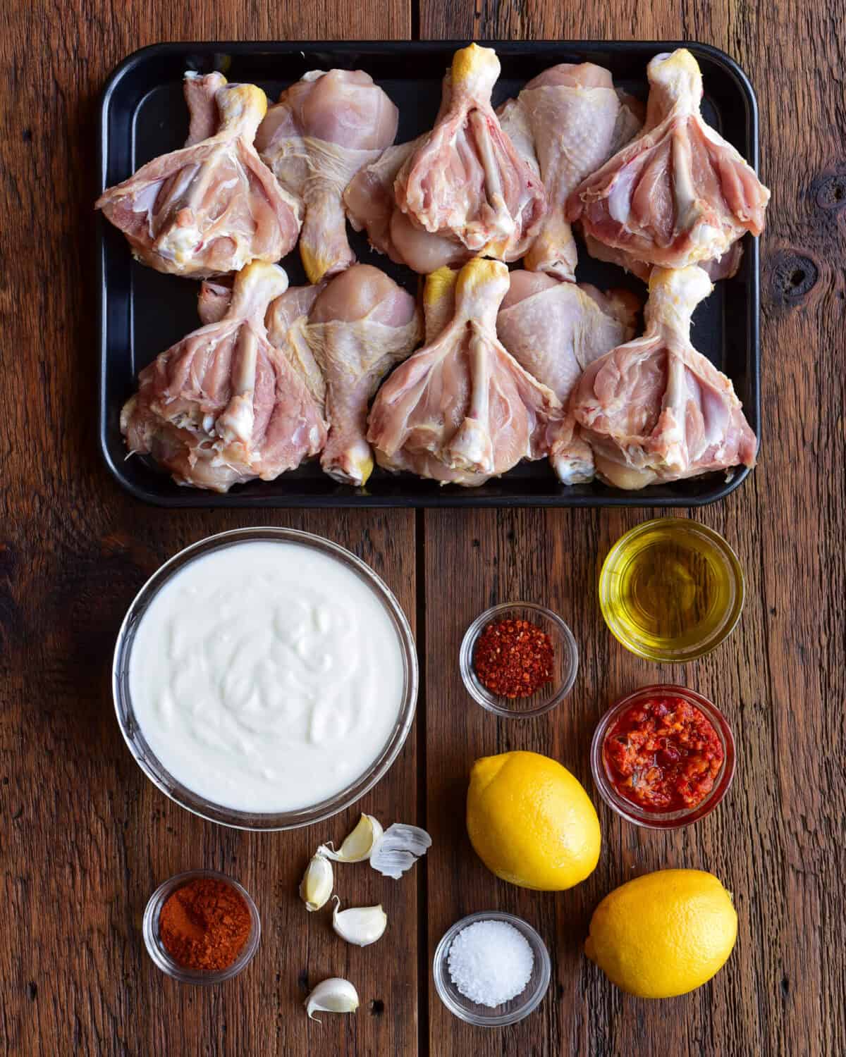 Ingredients for butterflied chicken drumsticks.
