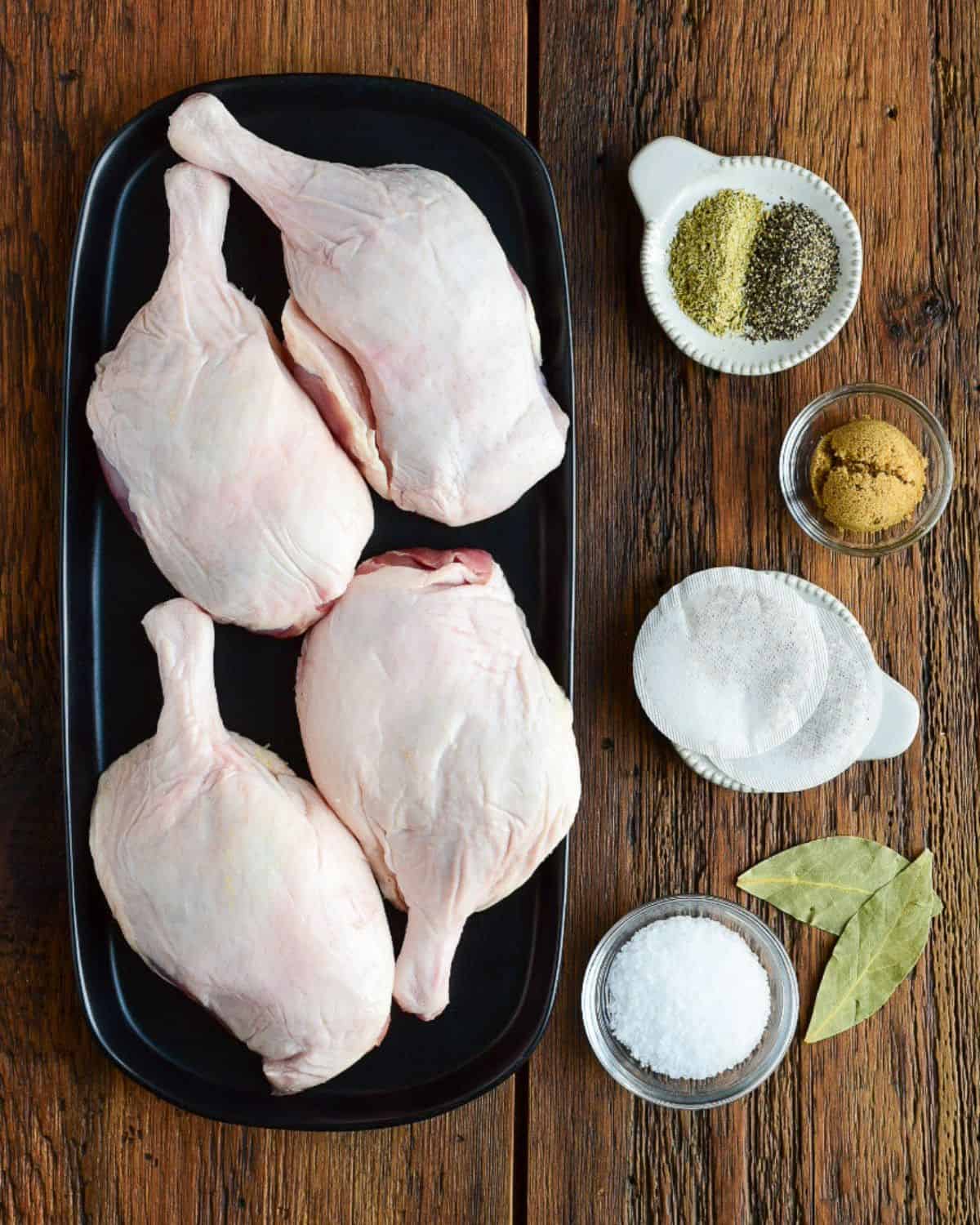 Tea brine ingredients for smoked duck legs.