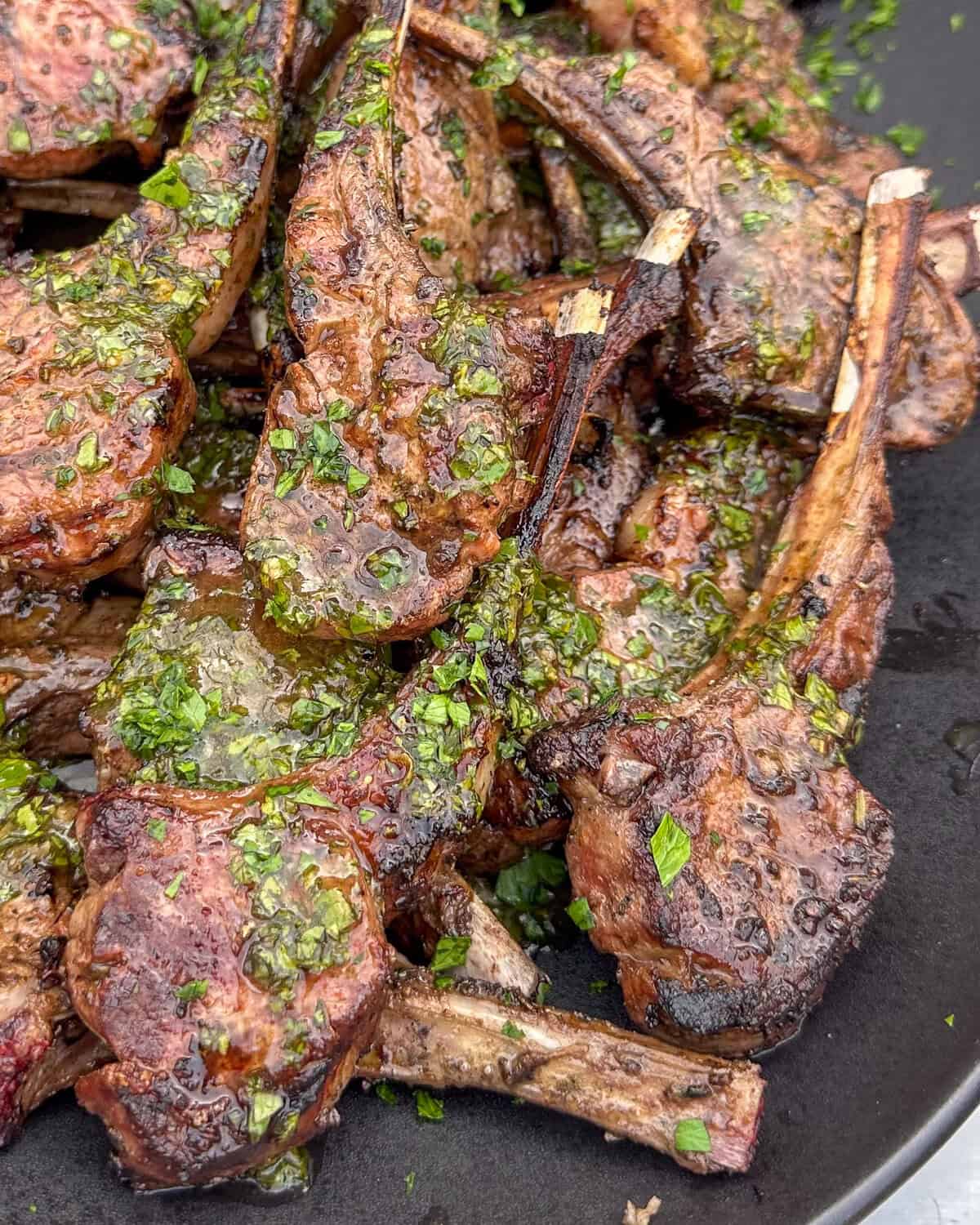 Close-up of grilled lamb lollipops.