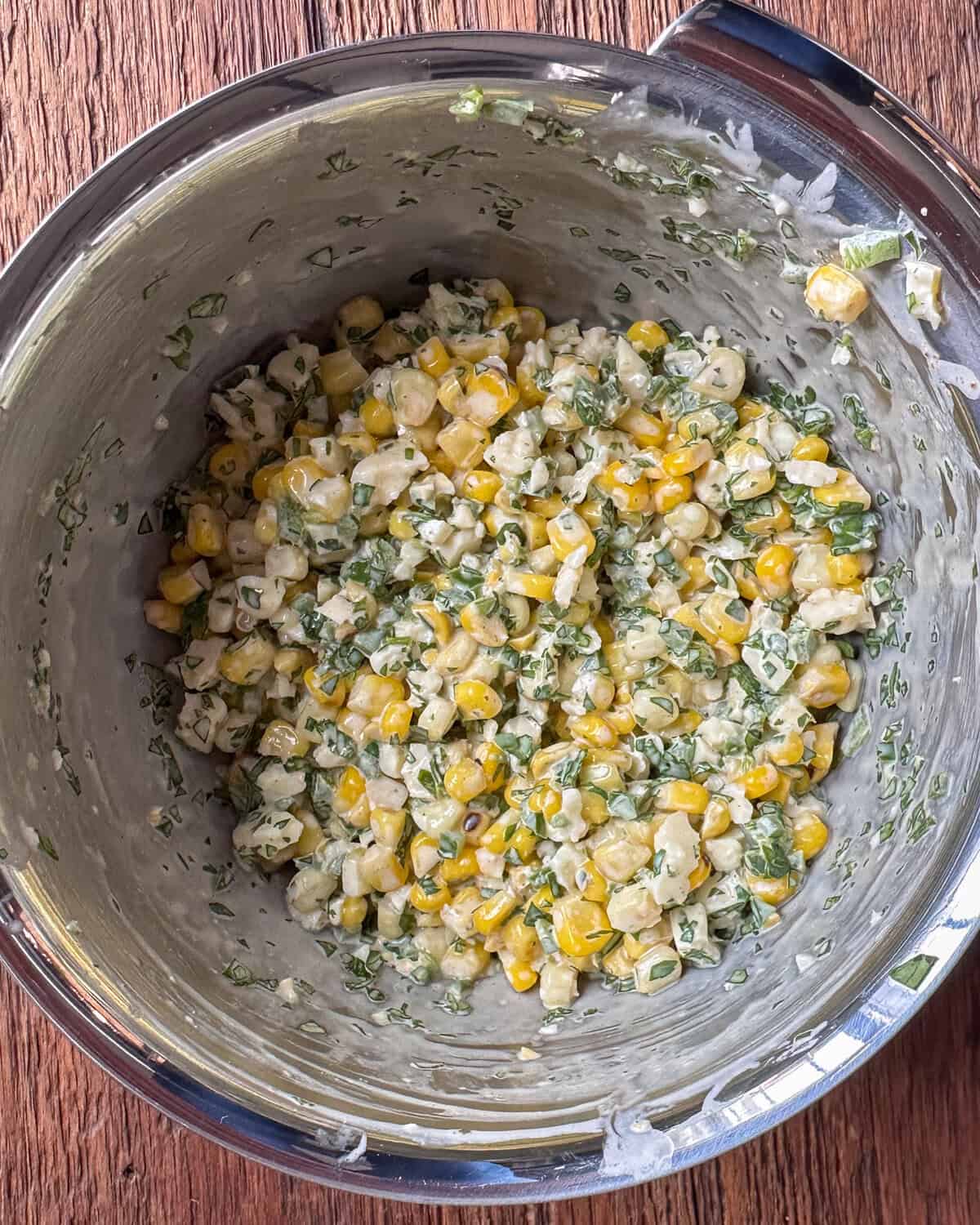 A bowl of freshly made Elote Salsa.