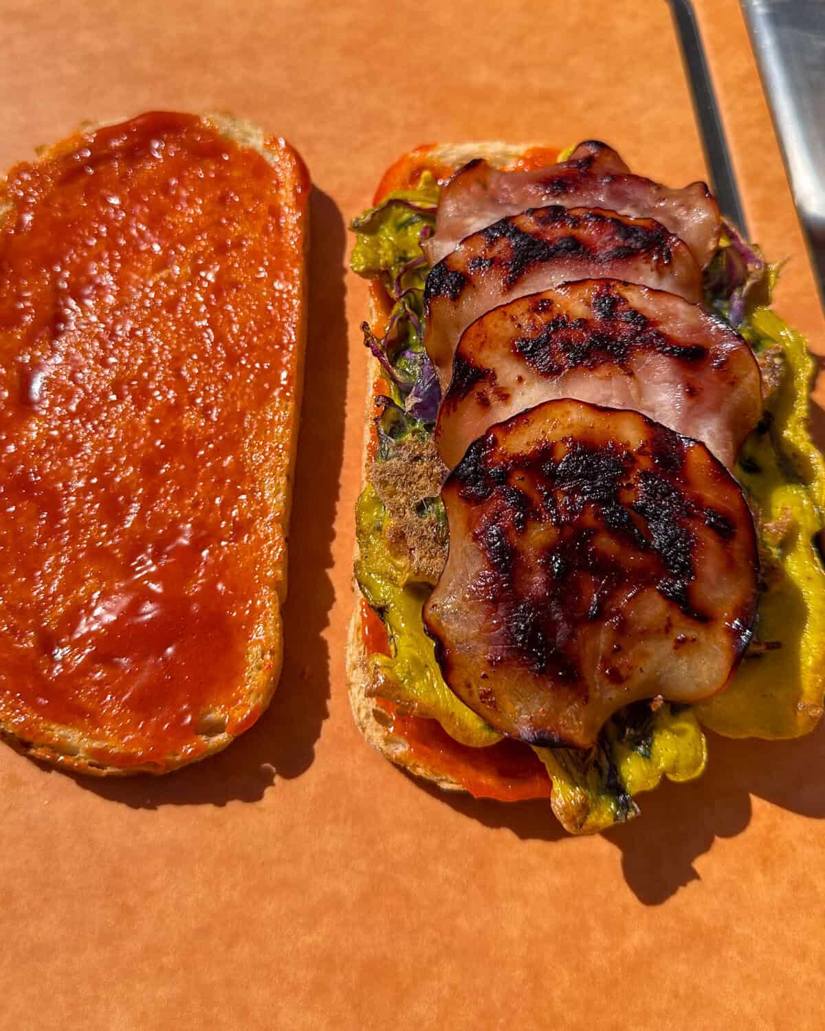 Assemble the Korean Street Toast - layer over the ham