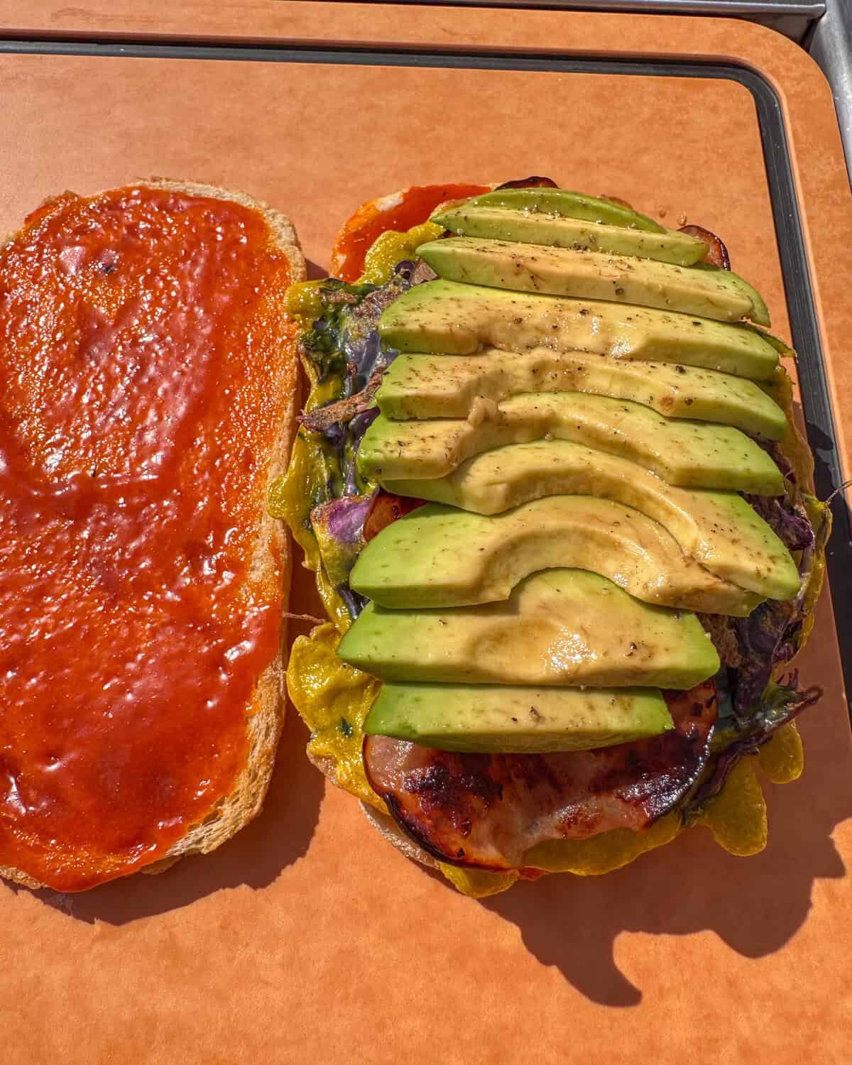 Assemble the Korean Street Toast - layer on the Mayak Avocado slices