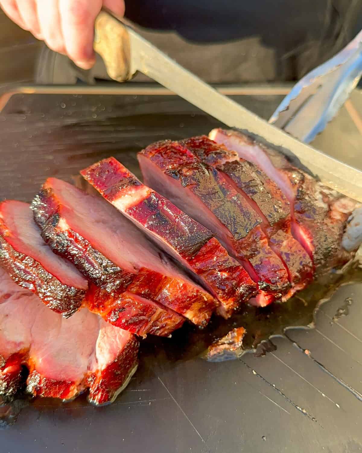 Slice the pork into thick ½” slices.