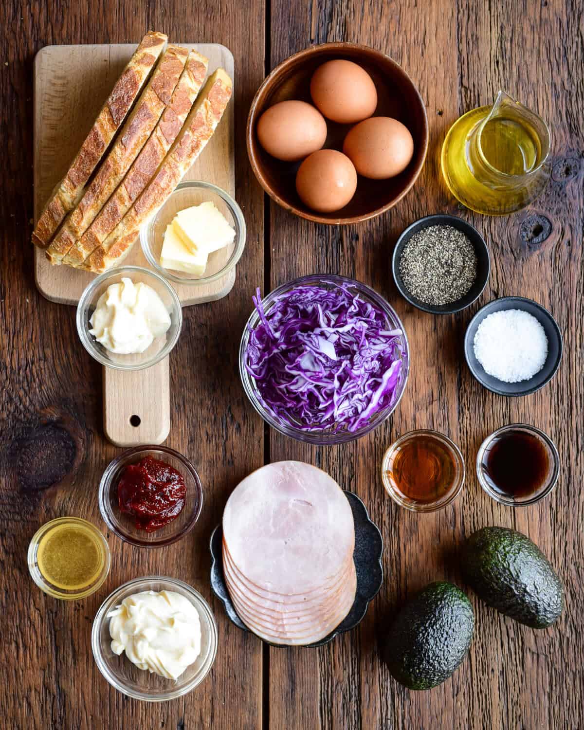 Korean breakfast sandwich ingredients.