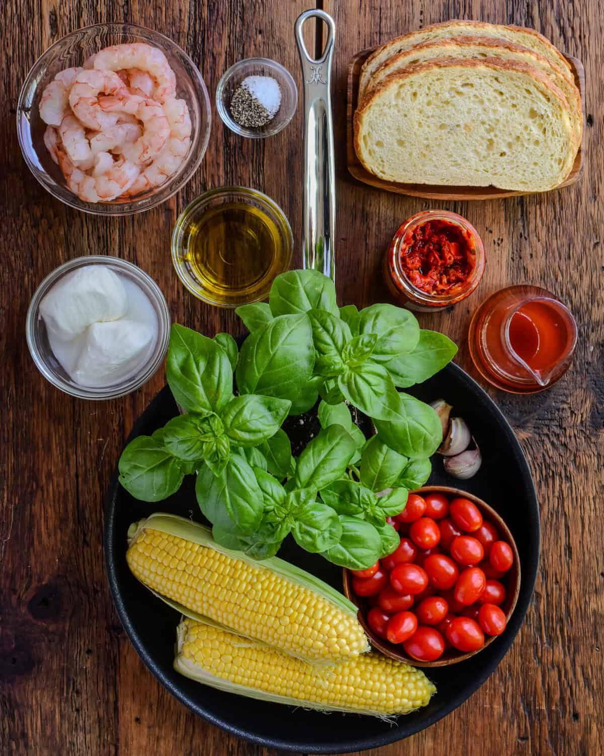 Ingredients for a shrimp panzanella.