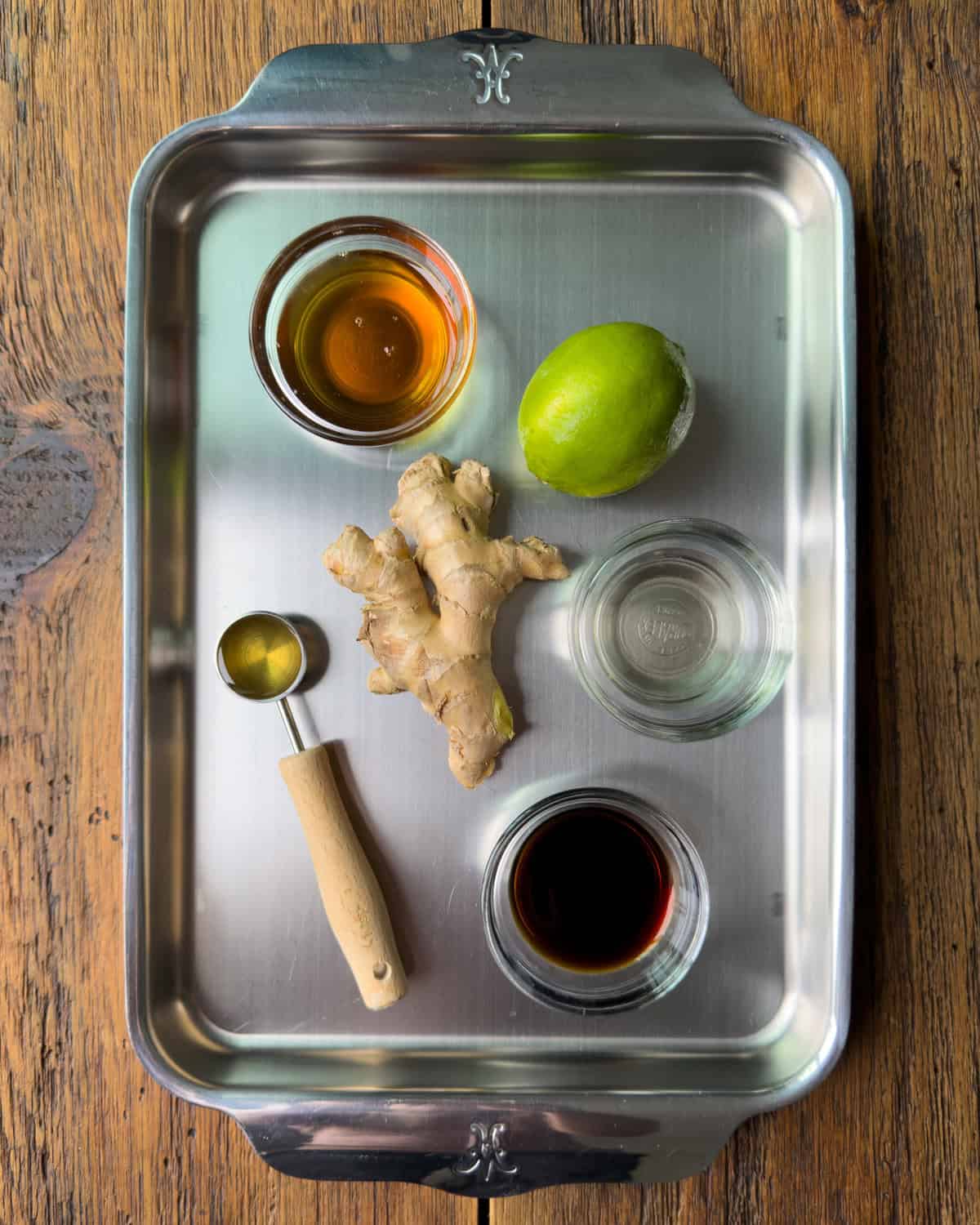 Ingredients for a sesame ginger dressing recipe.
