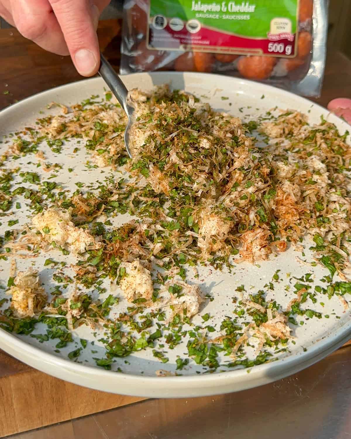 A platter of mixed elote toppings.