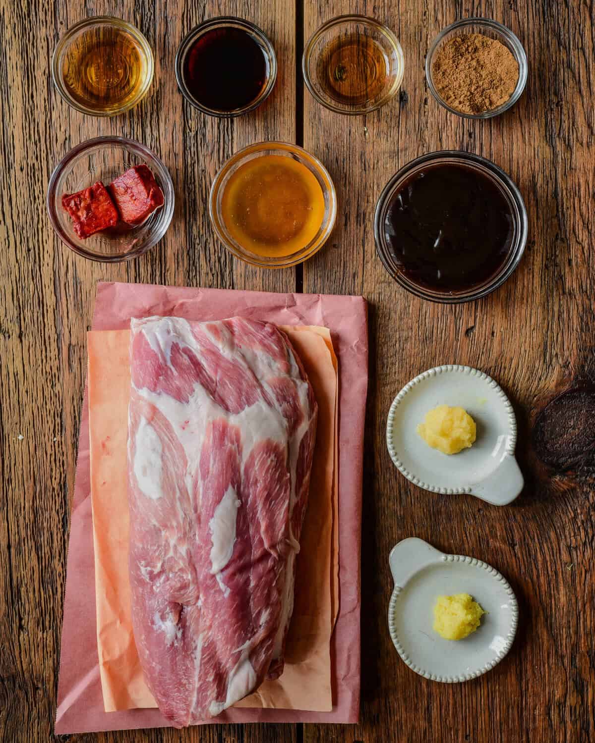 Ingredients for a pork collar recipe.
