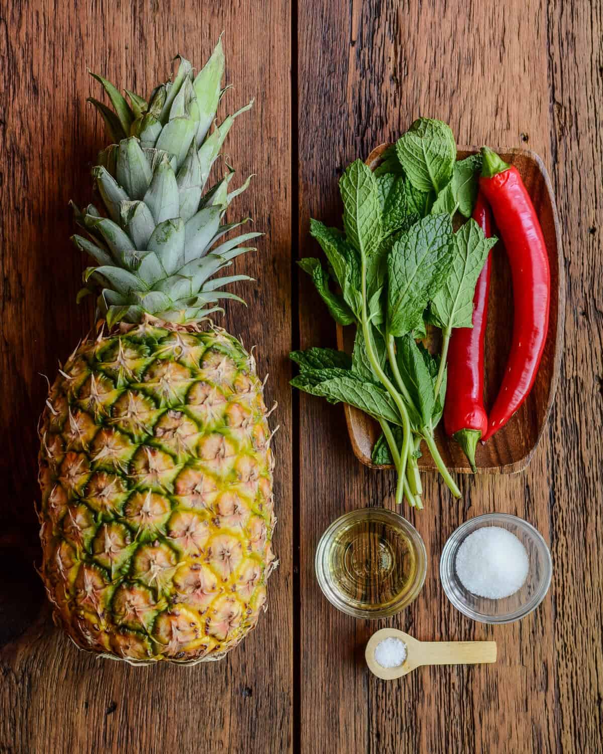 Ingredients for a pineapple relish recipe.