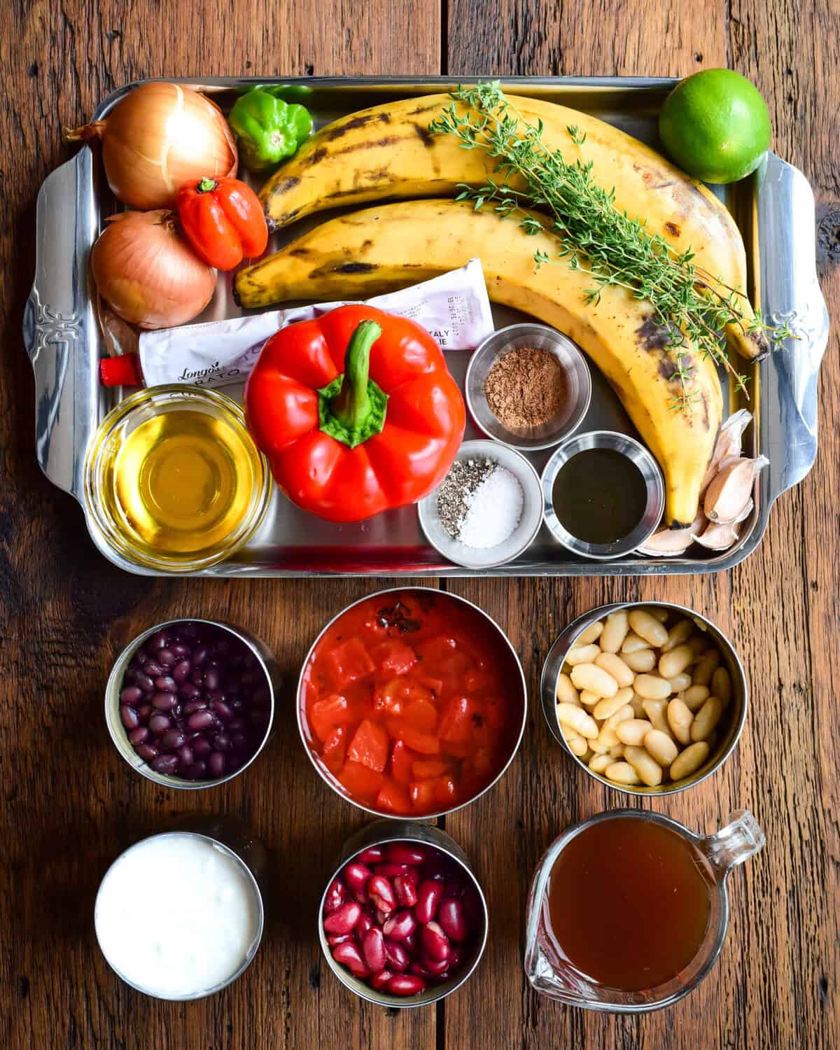 Ingredients for a Jamaican baked beans recipe.