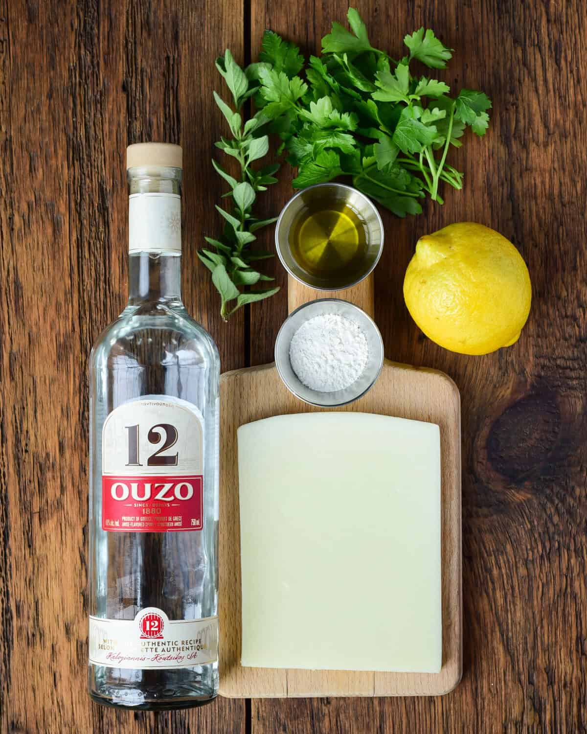Ingredients for a Greek fried cheese recipe.