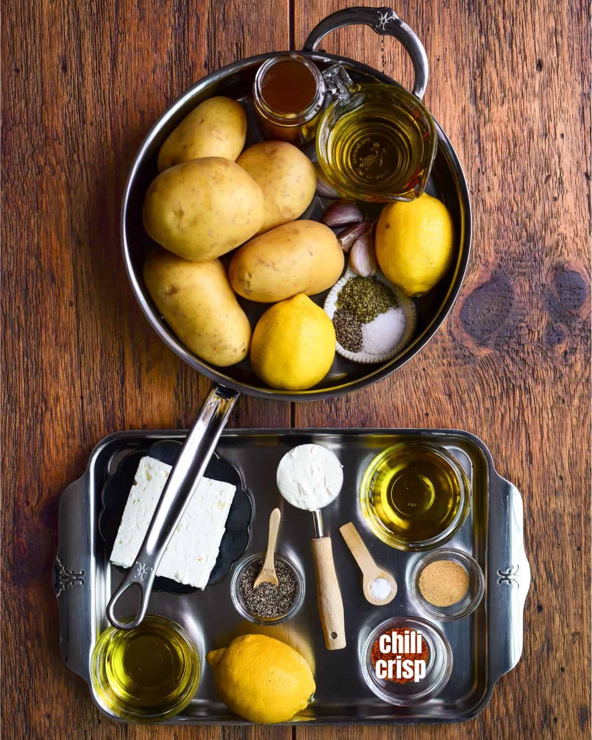 Ingredients for a Greek potato wedges recipe.