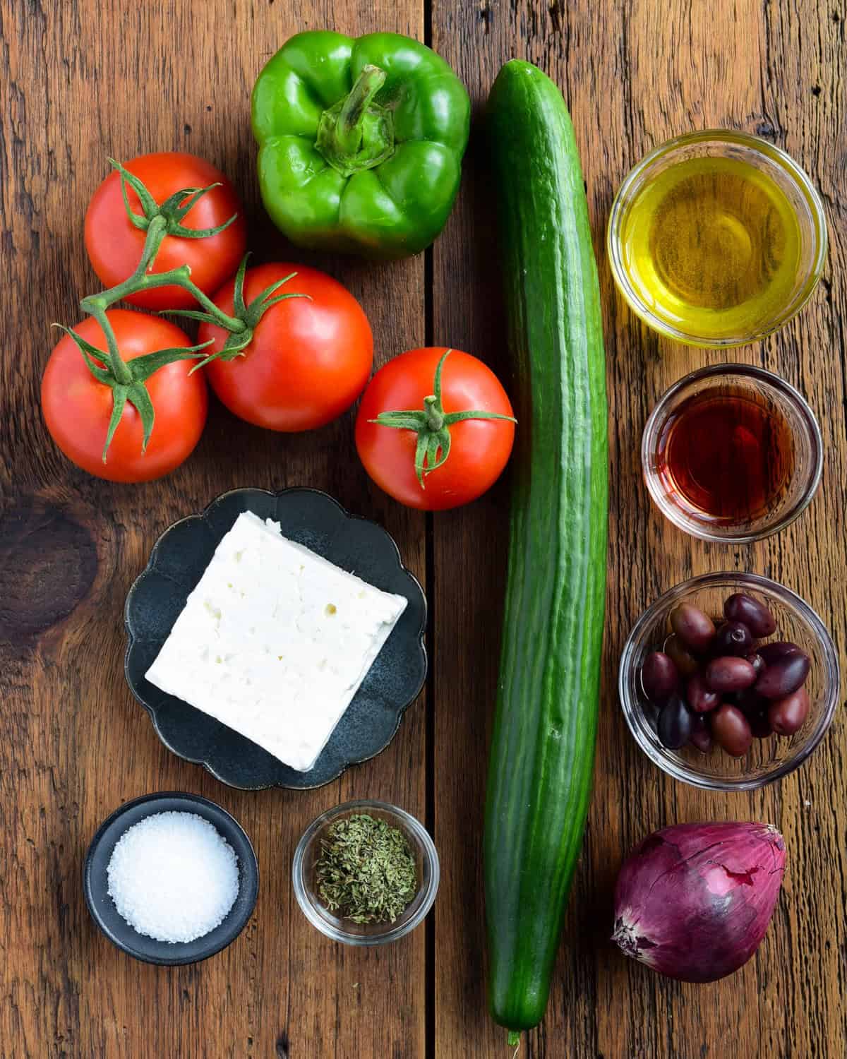 Ingredients for a Greek village salad.