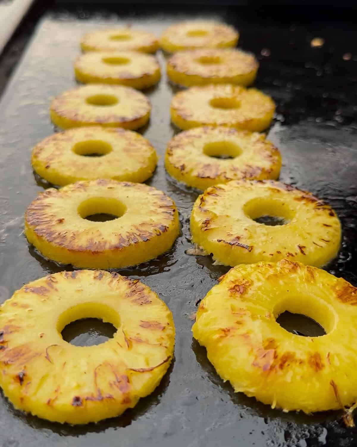 Caramelized pineapple on the griddle.