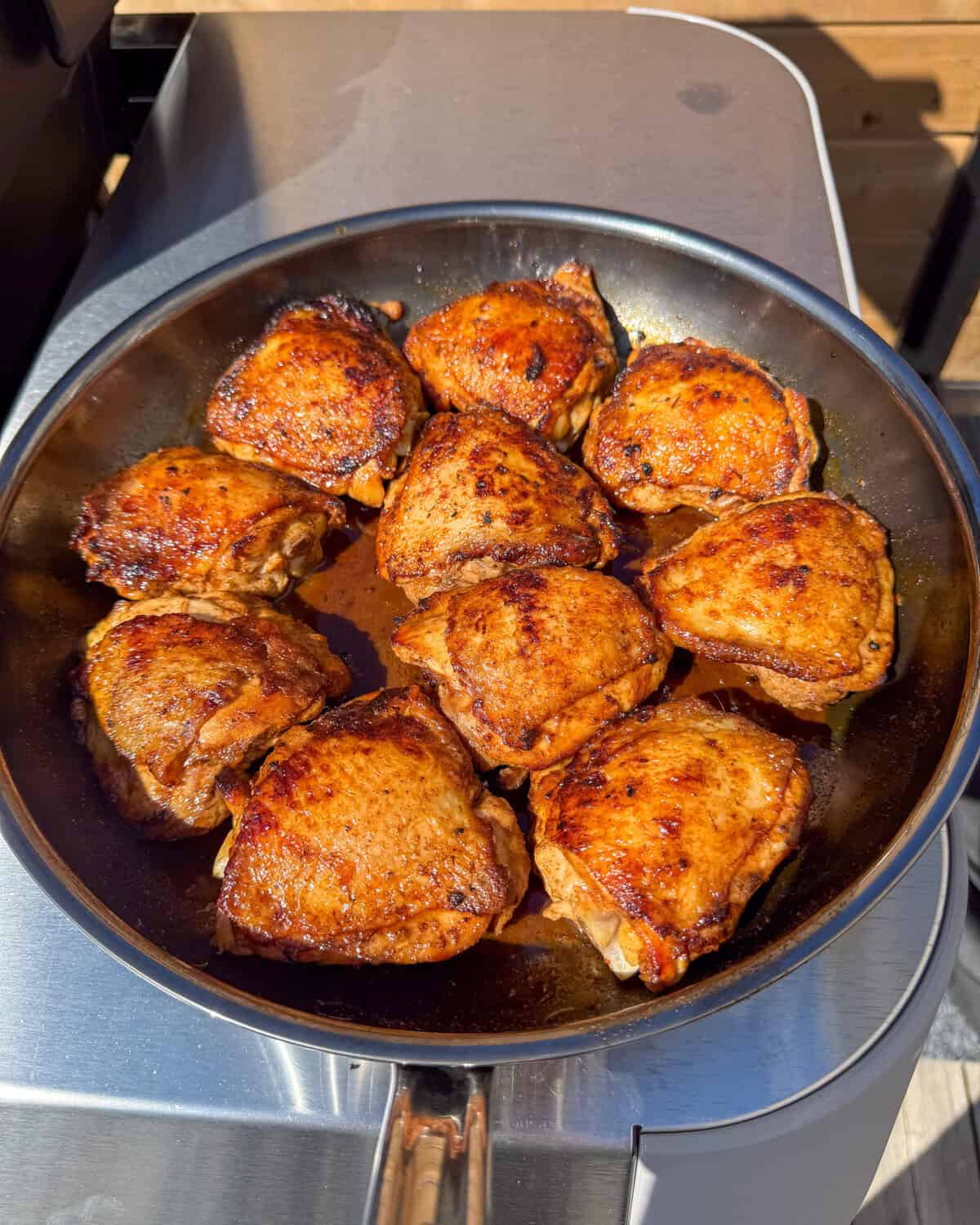 Ten chicken thighs in a sticky rum glaze.