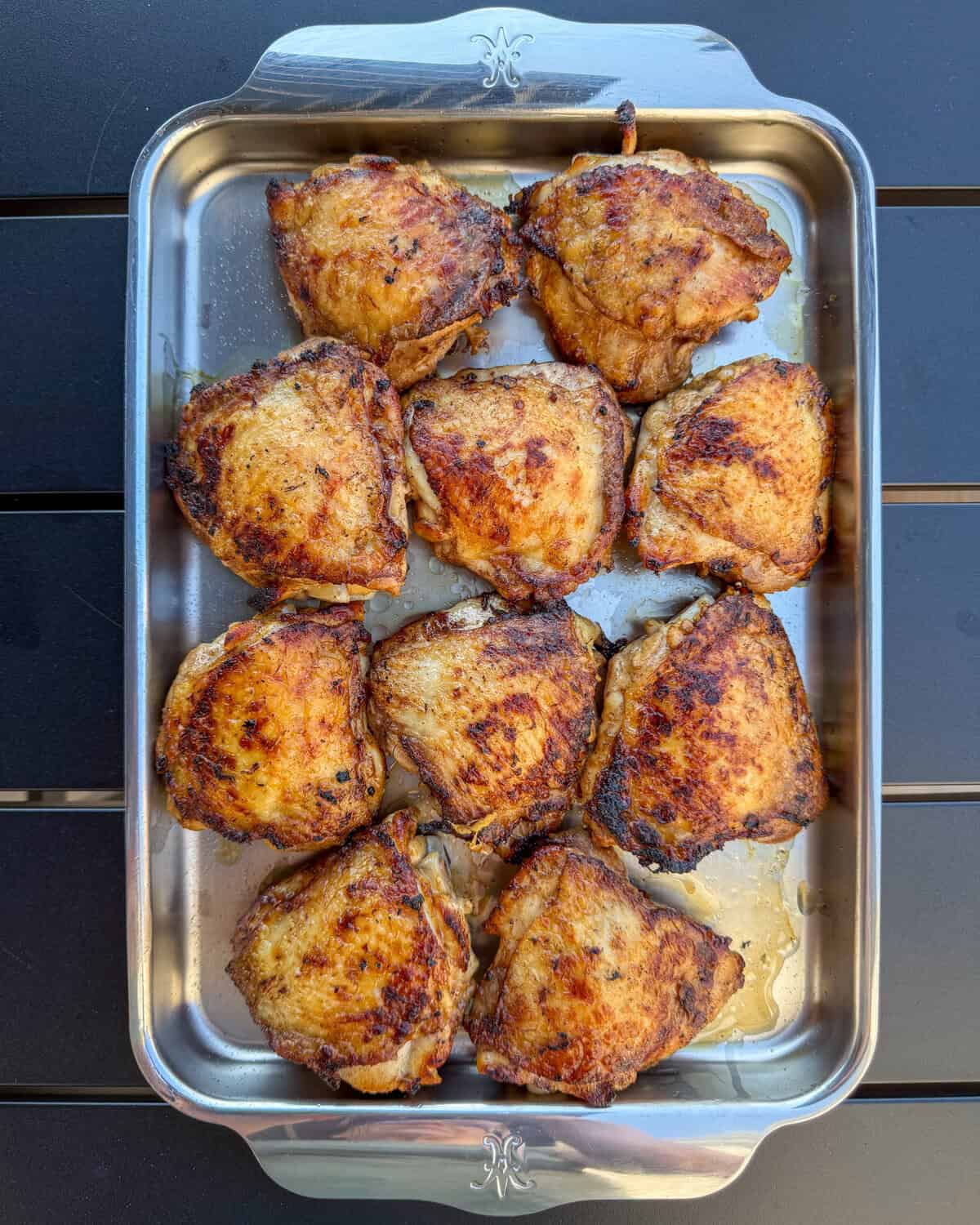 Seared chicken thighs for a sticky chicken thighs recipe.