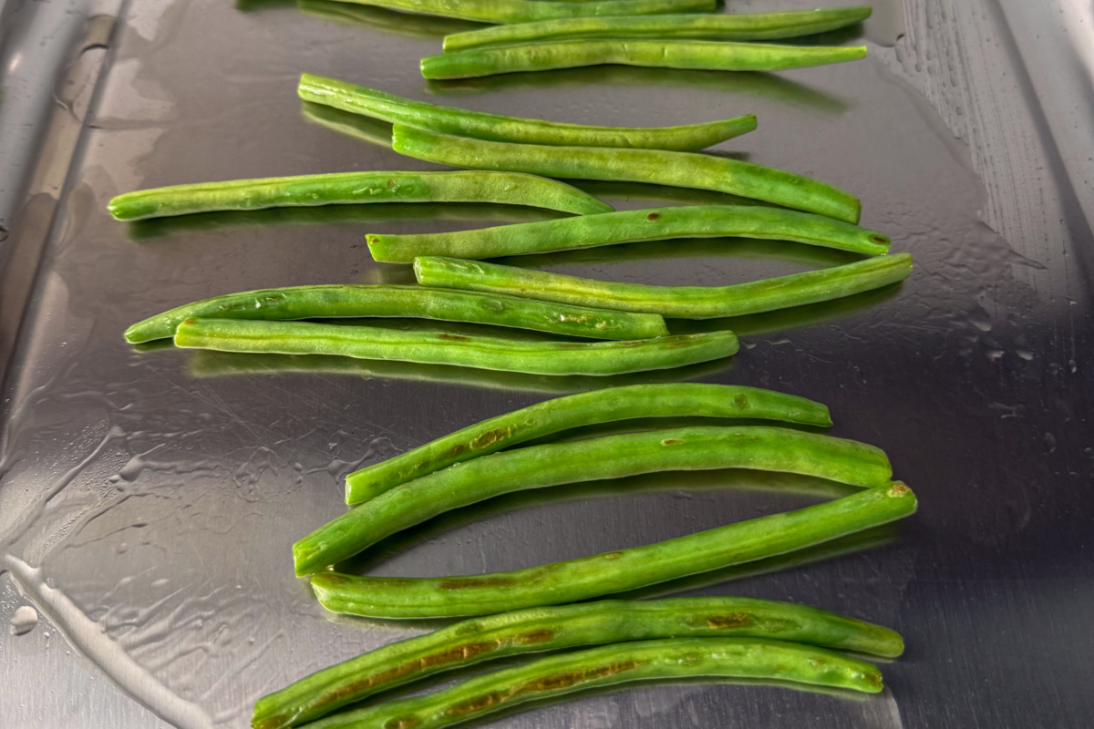 Griddle the haricots verts (green beans) just until lightly charred.