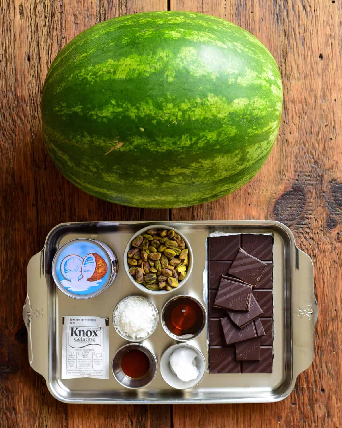 Ingredients for a watermelon cake recipe.