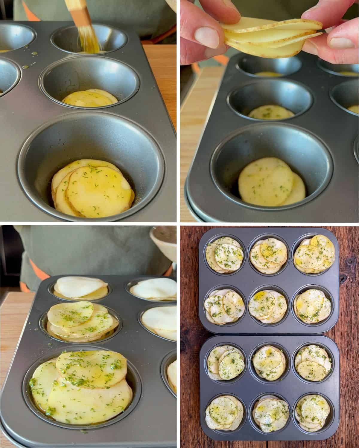 Steps on how to assemble the potato stacks.