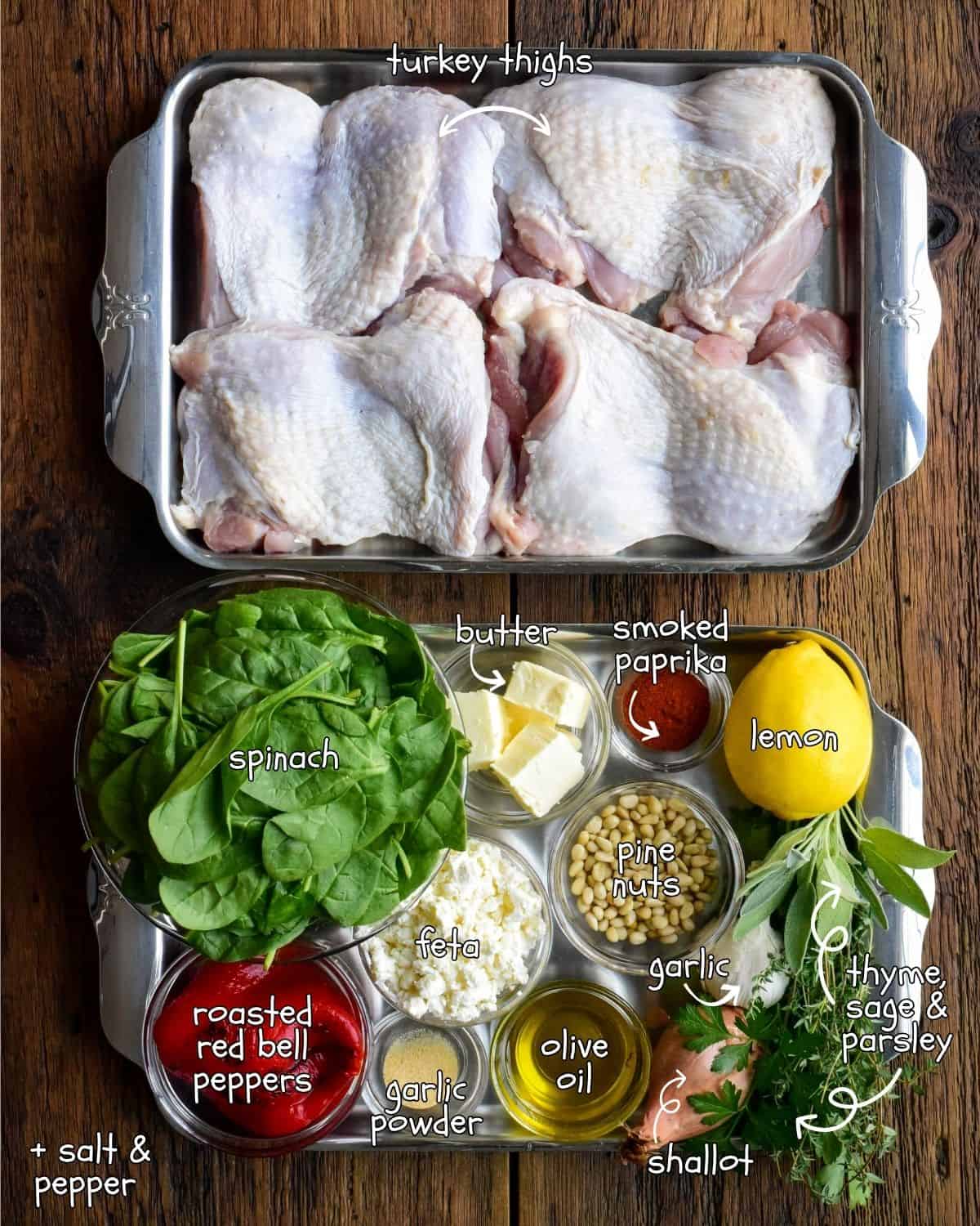 Ingredients for a Stuffed Rolled Turkey Thigh Recipe.