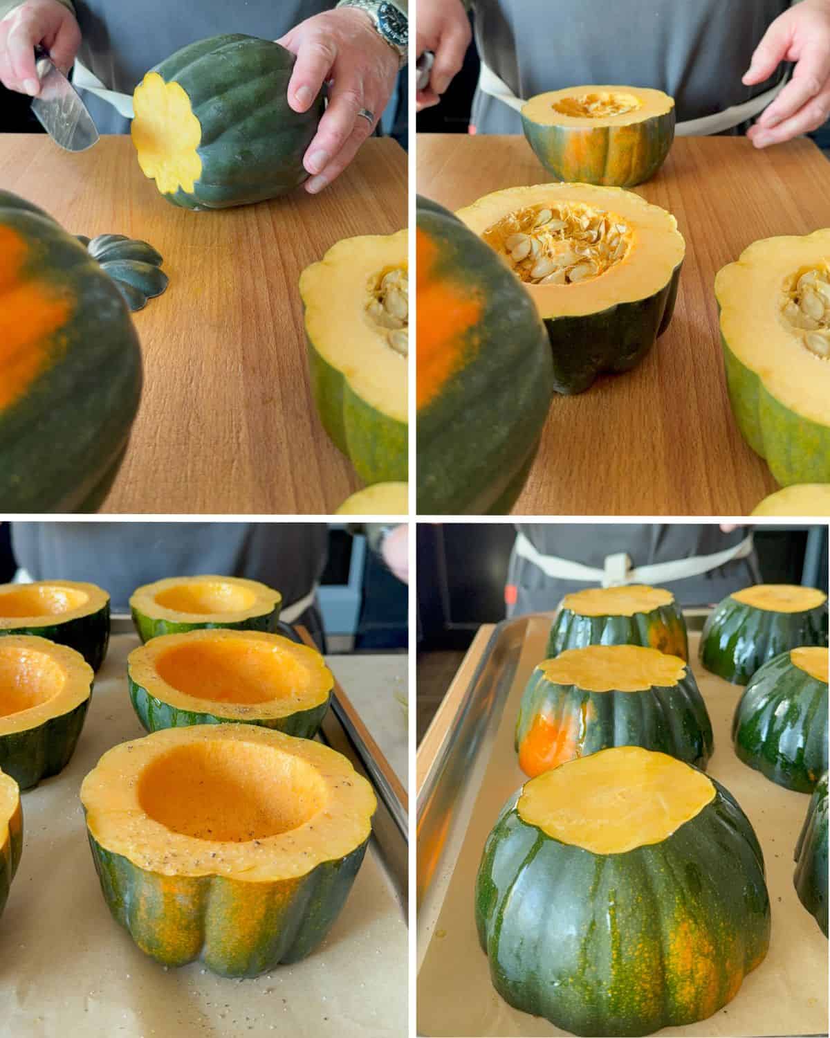 Prepare the squash for a stuffed acorn squash recipe.