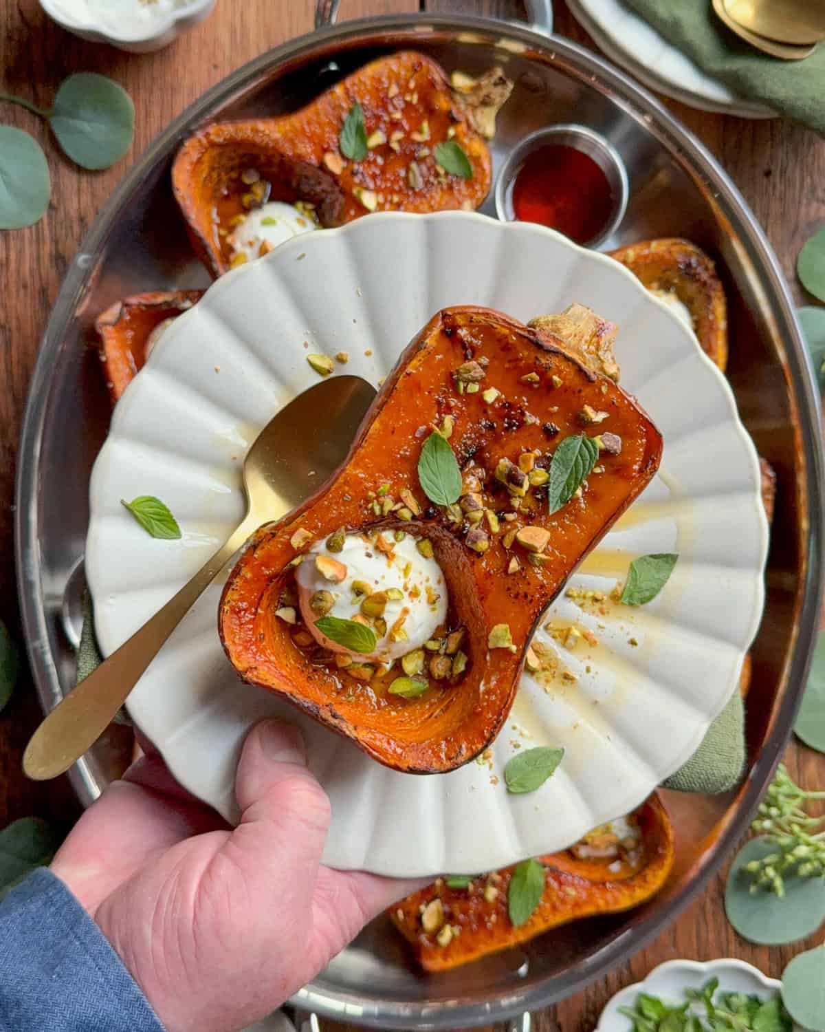 A honeynut squash brulee topped with labneh, chopped pistachios and cardamom-infused maple syrup.