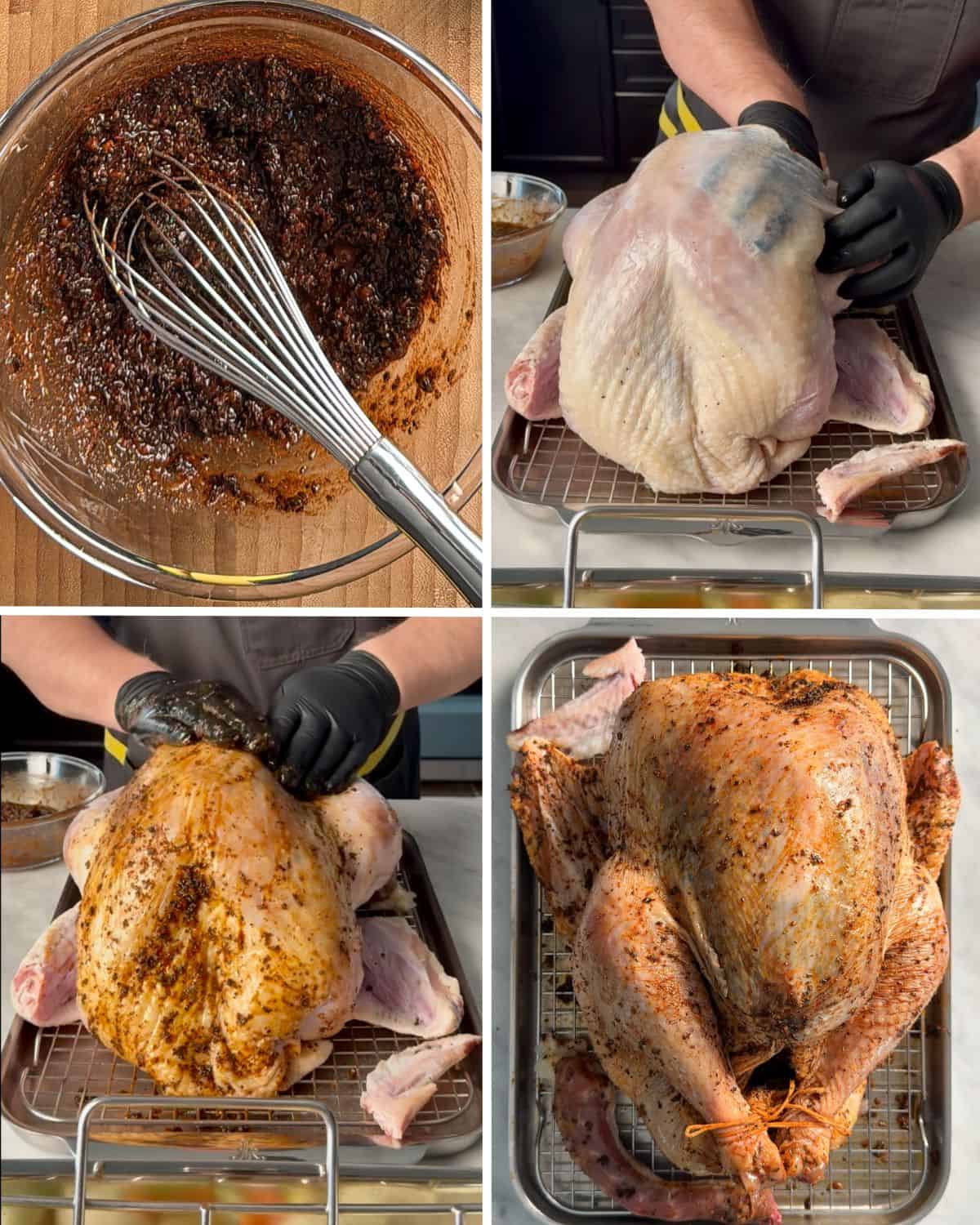 Apply the rub with herbs for turkey under the skin and all over the body.