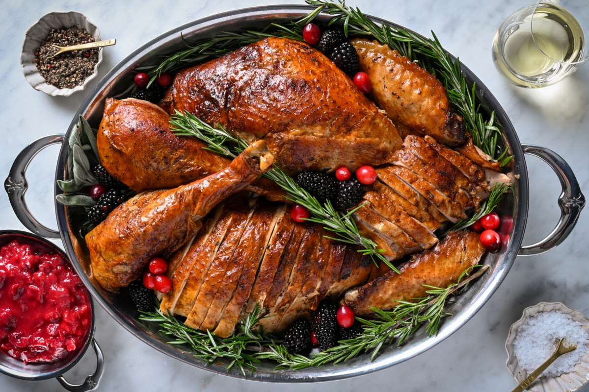 A carved turkey in Hestan Culinary Au Gratin.