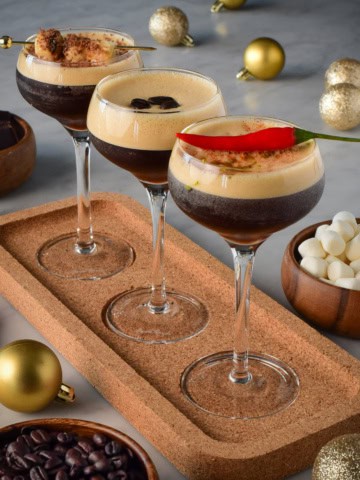 An espresso martini flight 3 ways - Classic, S'mores and Spicy
