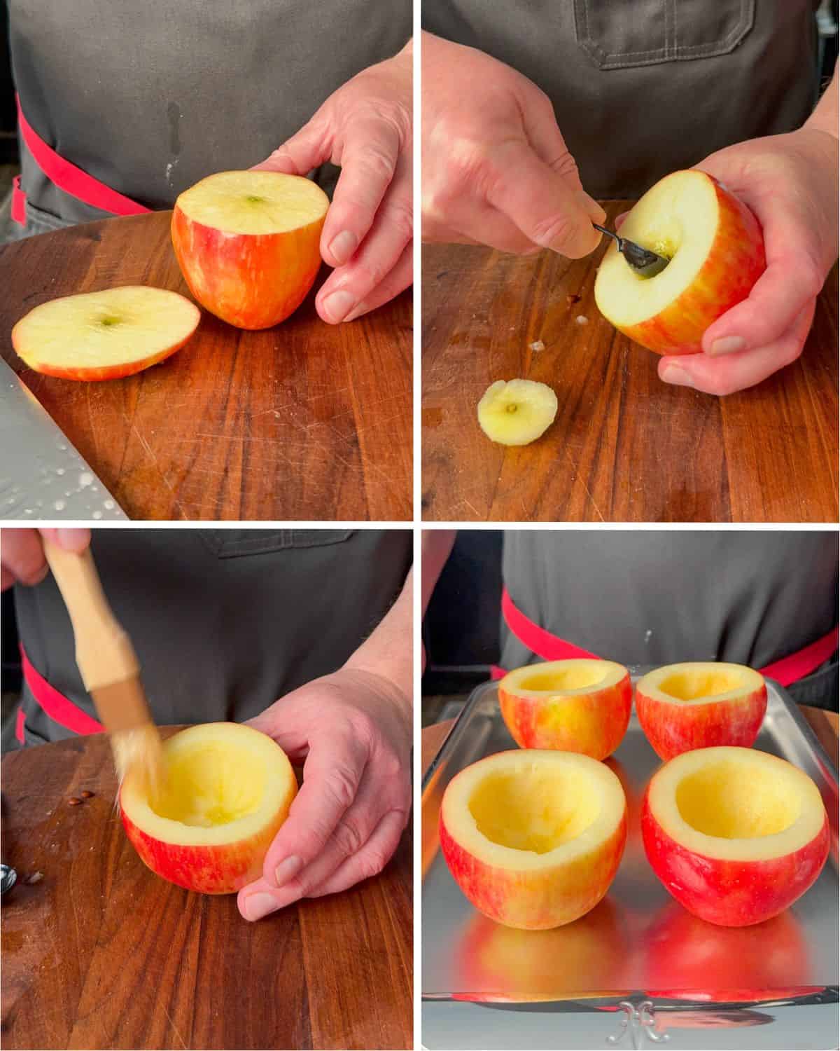 Steps for coring an apple for stuffed baked apples.