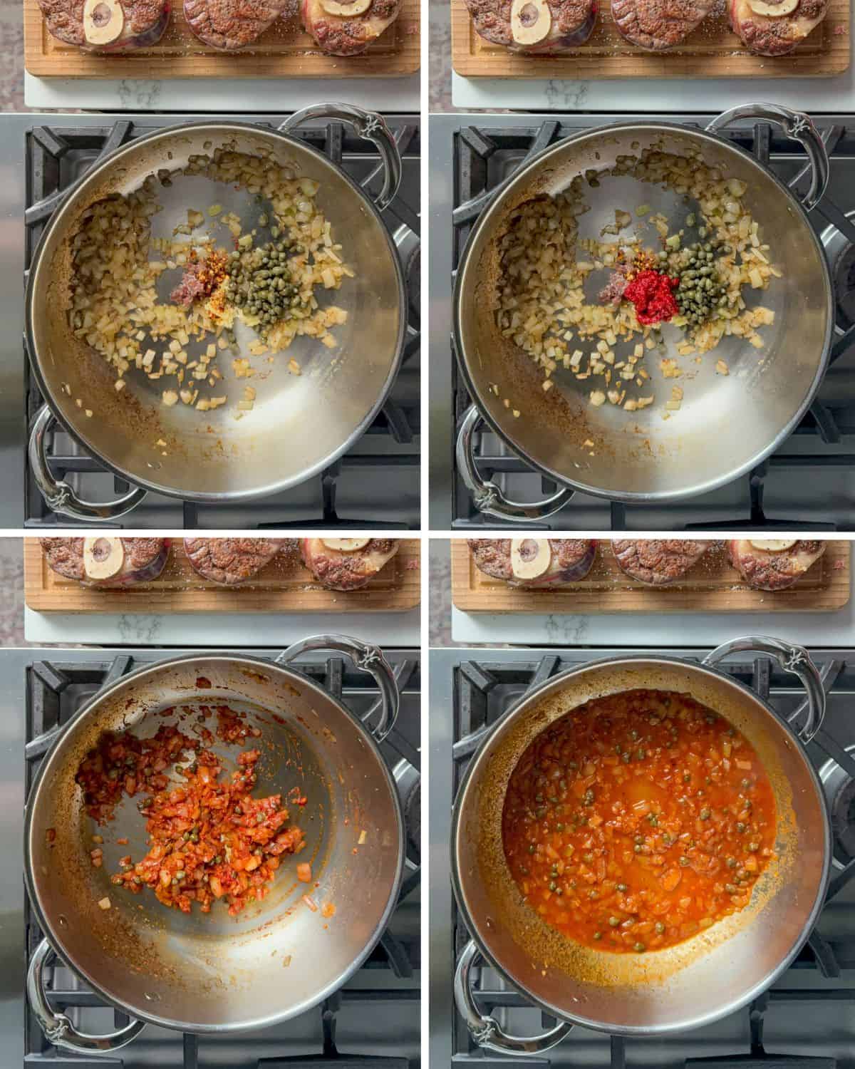 Build the sauce for an osso buco veal recipe.