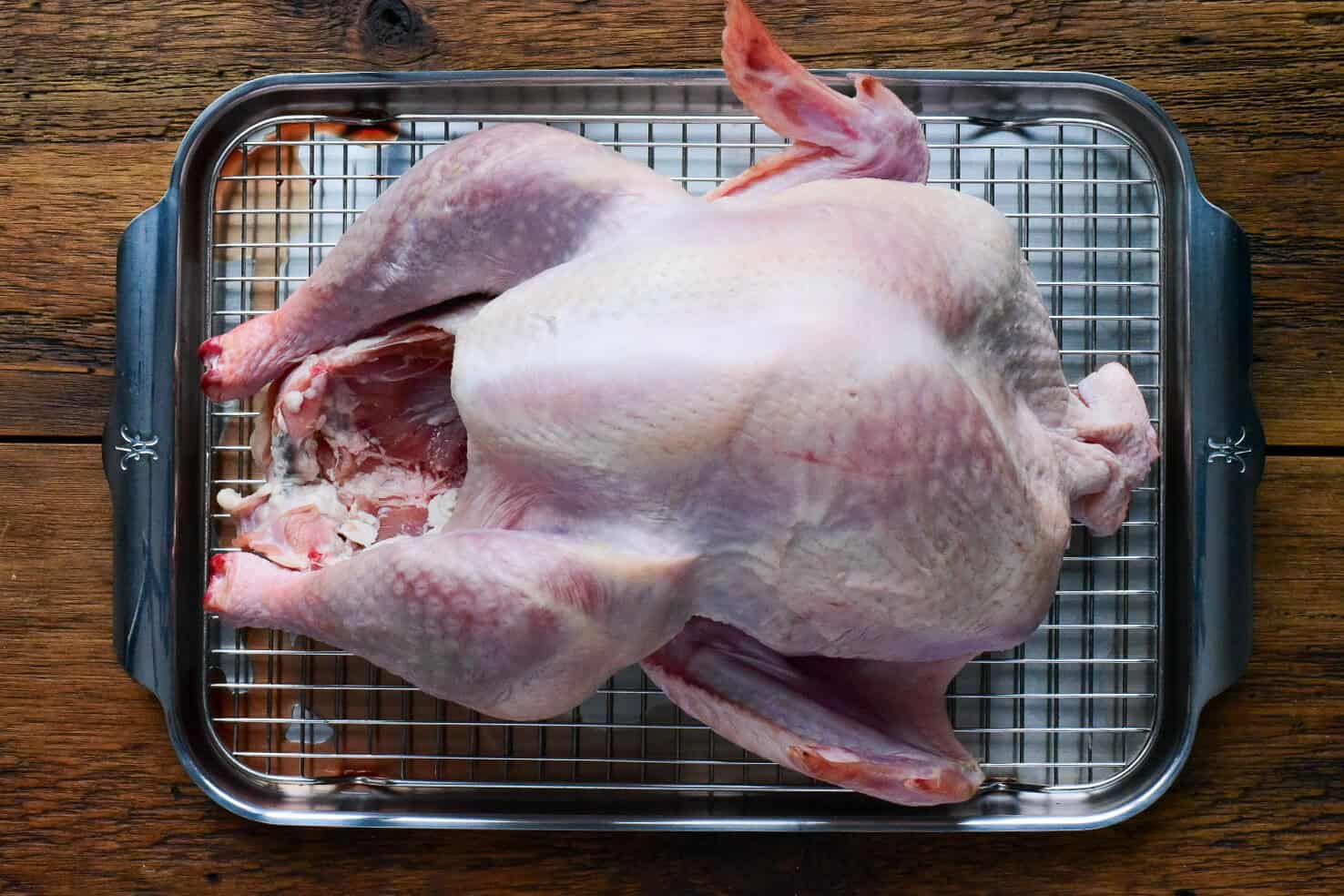 A turkey that has been dried out in the fridge overnight.