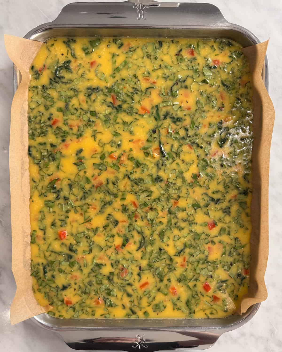 Sheet pan eggs before the ricotta mixture gets added.