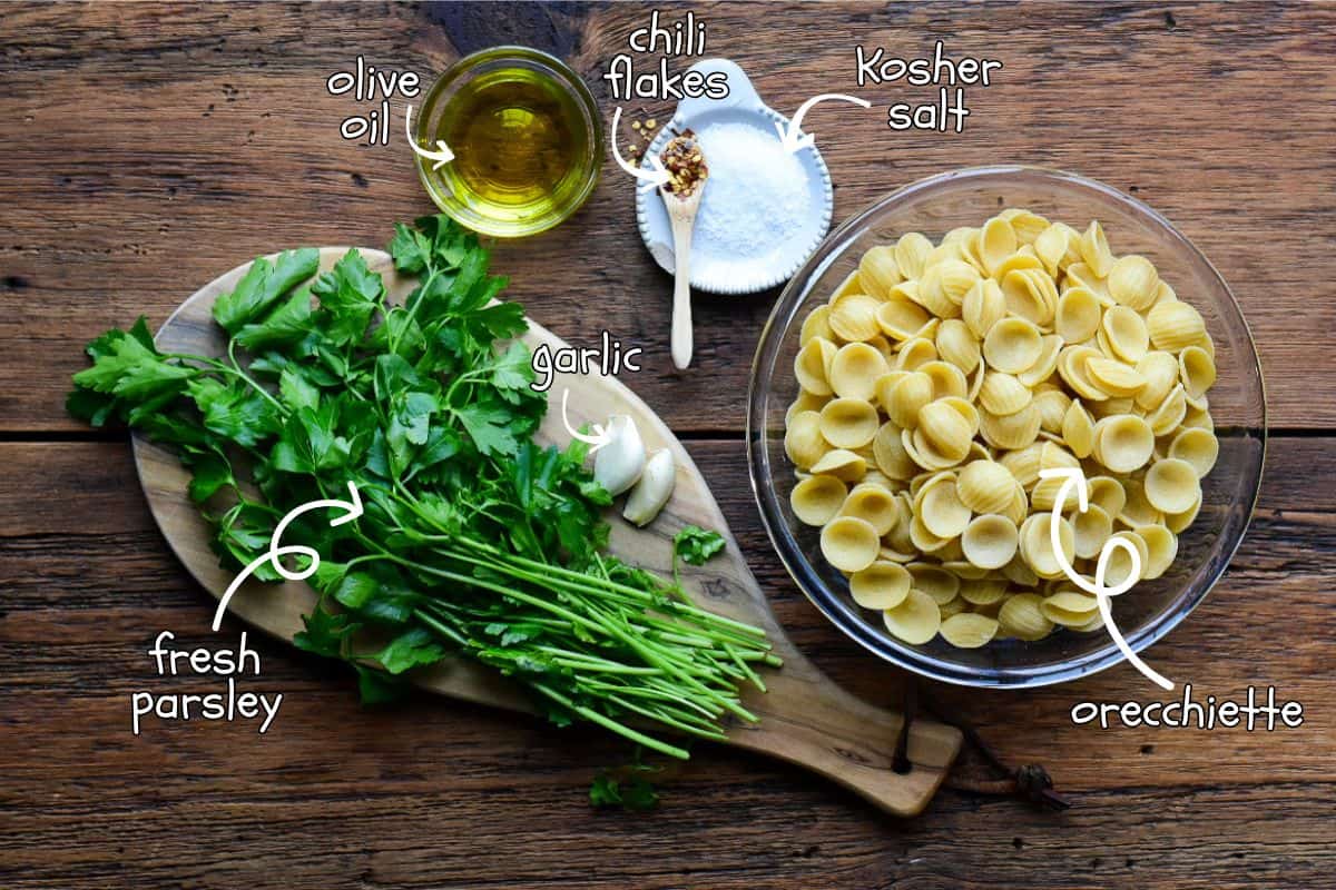 Ingredients for the orecchiette served with the braised osso buco.