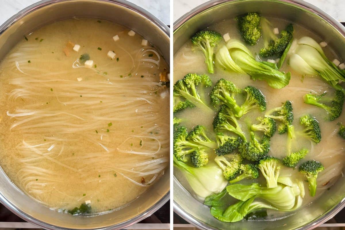Soak the Noodles and Vegetables in the miso soup.